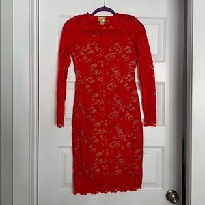 Red lace midi dress